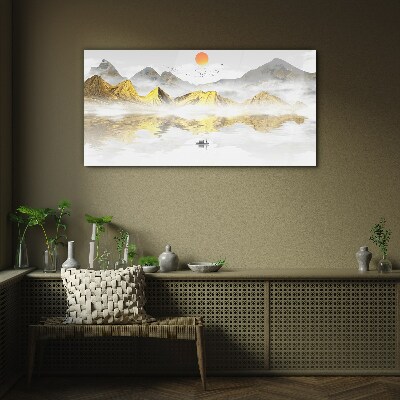 Golden mountains in the morning light Glass Wall Art