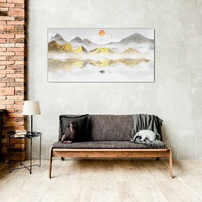 Golden mountains in the morning light Glass Wall Art