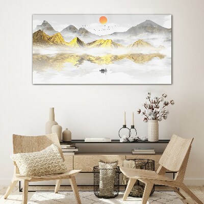 Golden mountains in the morning light Glass Wall Art