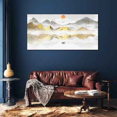 Golden mountains in the morning light Glass Wall Art