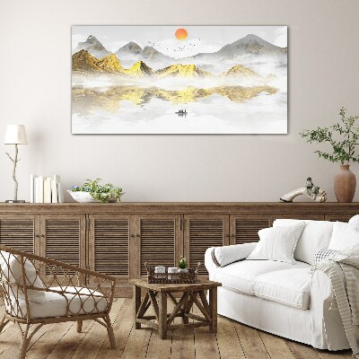 Golden mountains in the morning light Glass Wall Art
