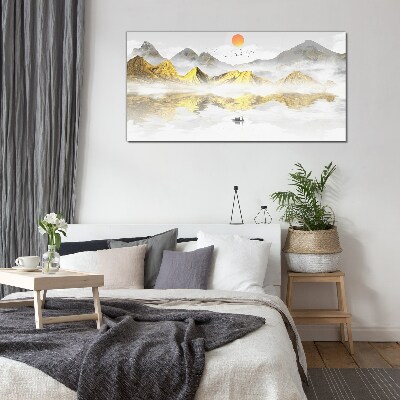 Golden mountains in the morning light Glass Wall Art
