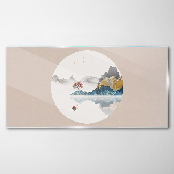 A peaceful landscape in a circle Glass Wall Art
