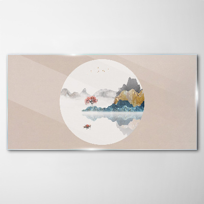 A peaceful landscape in a circle Glass Wall Art