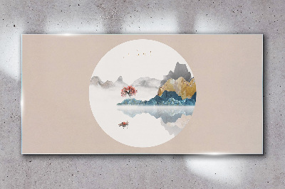 A peaceful landscape in a circle Glass Wall Art