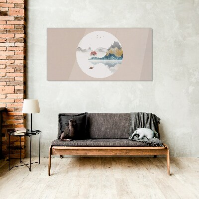A peaceful landscape in a circle Glass Wall Art