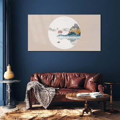 A peaceful landscape in a circle Glass Wall Art