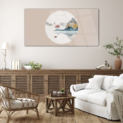 A peaceful landscape in a circle Glass Wall Art