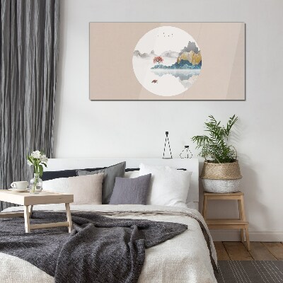 A peaceful landscape in a circle Glass Wall Art