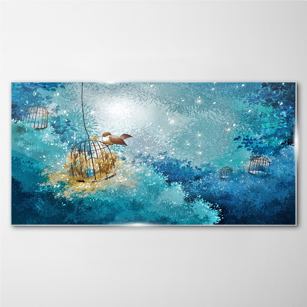 A caged bird against the sky Glass Wall Art