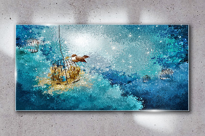 A caged bird against the sky Glass Wall Art