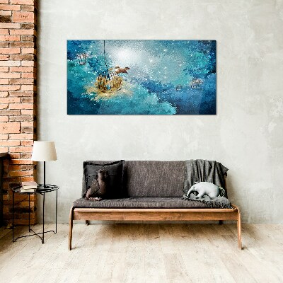 A caged bird against the sky Glass Wall Art
