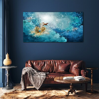 A caged bird against the sky Glass Wall Art