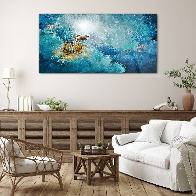 A caged bird against the sky Glass Wall Art