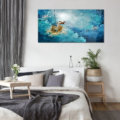 A caged bird against the sky Glass Wall Art