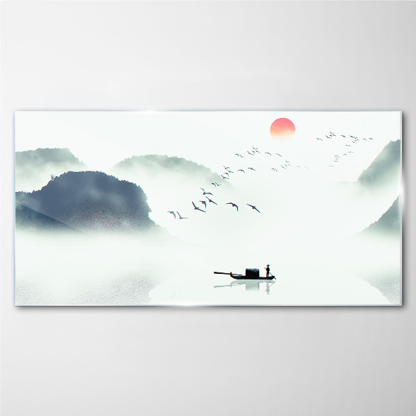 A quiet morning by the lake Glass Wall Art
