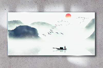 A quiet morning by the lake Glass Wall Art