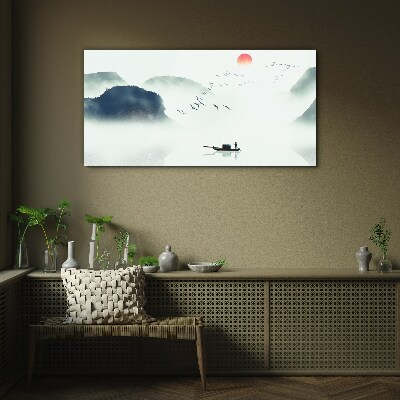 A quiet morning by the lake Glass Wall Art