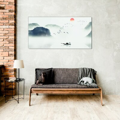 A quiet morning by the lake Glass Wall Art
