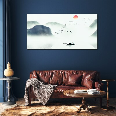 A quiet morning by the lake Glass Wall Art
