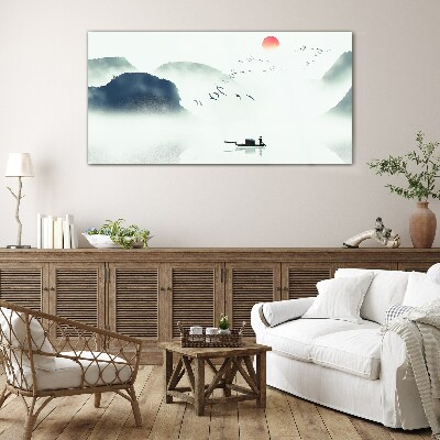 A quiet morning by the lake Glass Wall Art