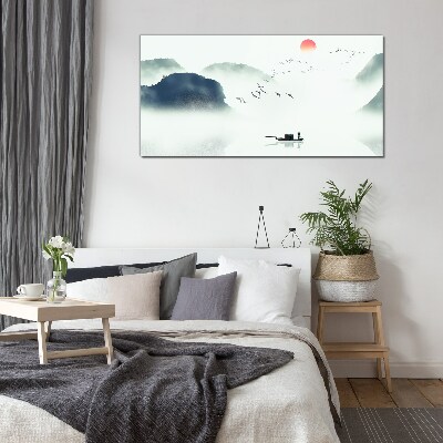 A quiet morning by the lake Glass Wall Art