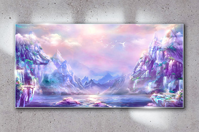 Abstraction lake mountains sky Glass Wall Art