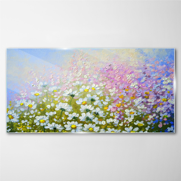 Floral landscape in pastel colors Glass Wall Art
