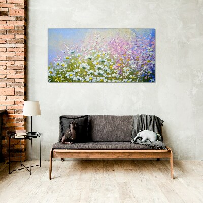 Floral landscape in pastel colors Glass Wall Art