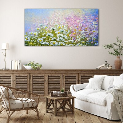 Floral landscape in pastel colors Glass Wall Art