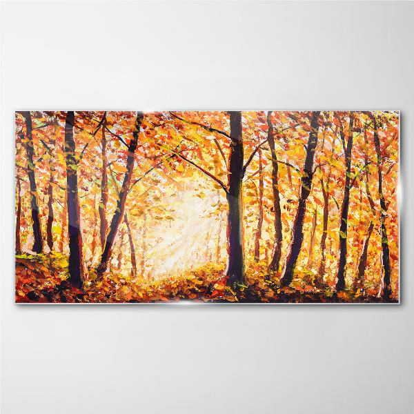 Golden autumn in the forest Glass Wall Art