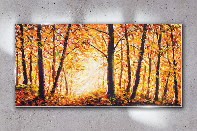 Golden autumn in the forest Glass Wall Art