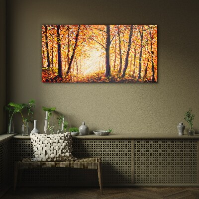 Golden autumn in the forest Glass Wall Art
