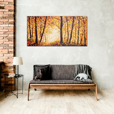 Golden autumn in the forest Glass Wall Art