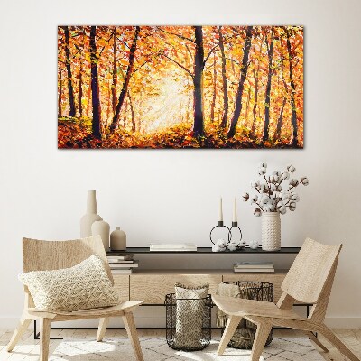 Golden autumn in the forest Glass Wall Art