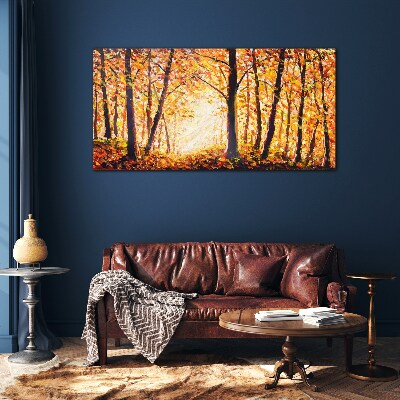 Golden autumn in the forest Glass Wall Art