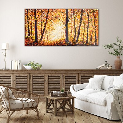 Golden autumn in the forest Glass Wall Art