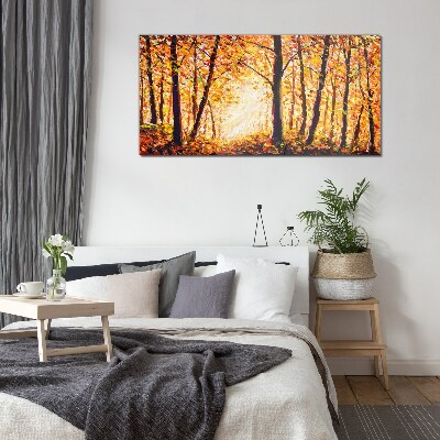 Golden autumn in the forest Glass Wall Art