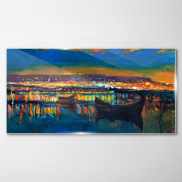 The bay in the glow of sunset Glass Wall Art