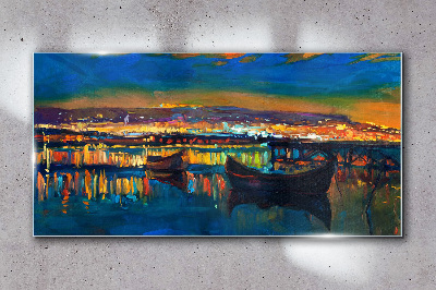 The bay in the glow of sunset Glass Wall Art