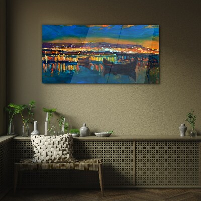 The bay in the glow of sunset Glass Wall Art