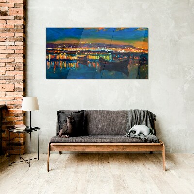 The bay in the glow of sunset Glass Wall Art