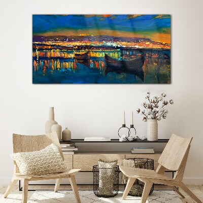 The bay in the glow of sunset Glass Wall Art