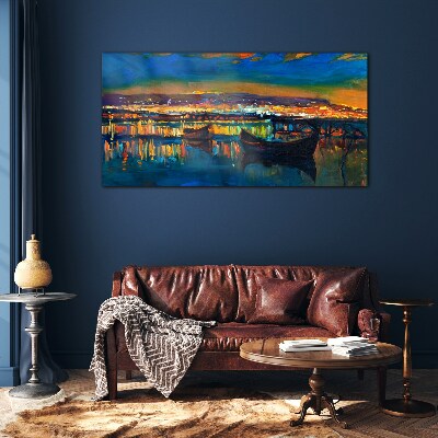 The bay in the glow of sunset Glass Wall Art