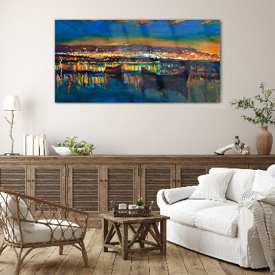 The bay in the glow of sunset Glass Wall Art
