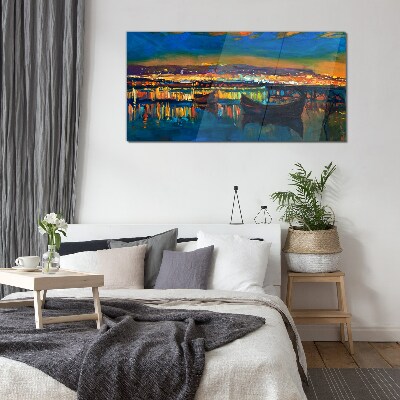 The bay in the glow of sunset Glass Wall Art