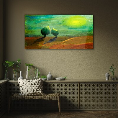 Green trees in the sunlight Glass Wall Art