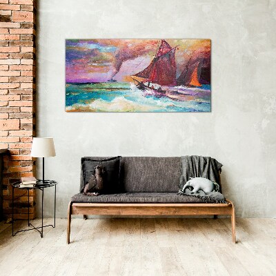 Sea adventure in colors Glass Wall Art