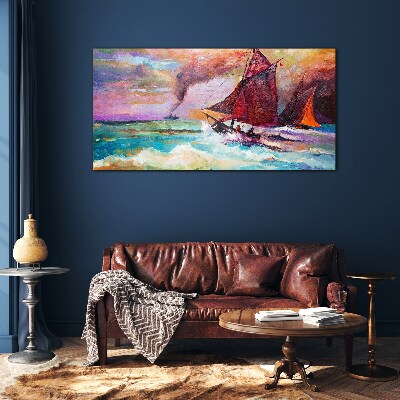 Abstraction sea waves of ships Glass Wall Art