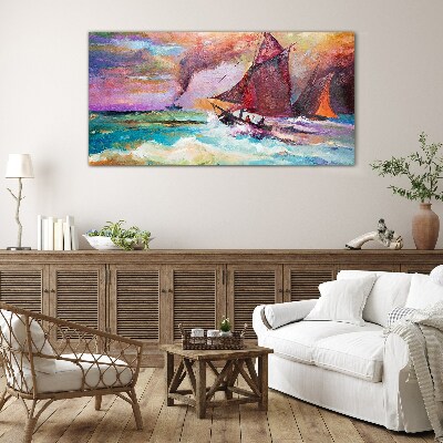 Abstraction sea waves of ships Glass Wall Art